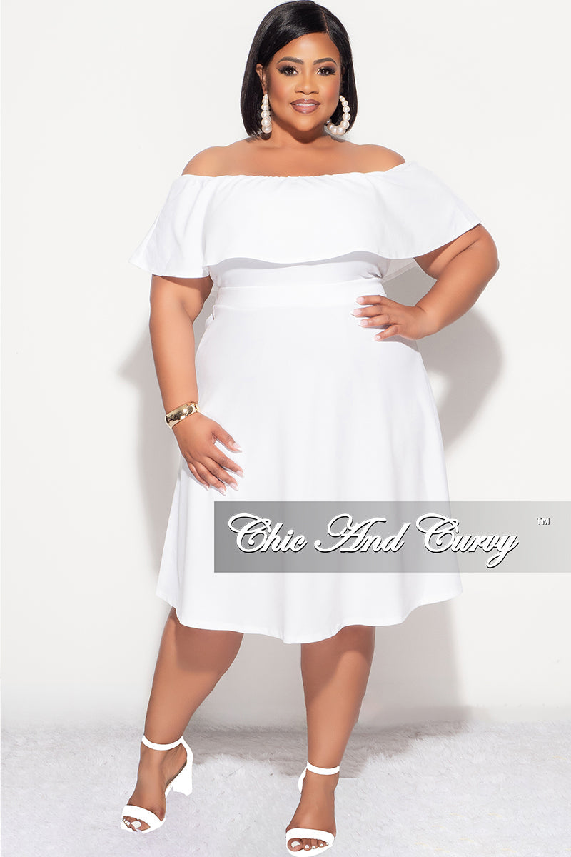 Final Sale Plus Size Off the Shoulder Ruffle Dress in White