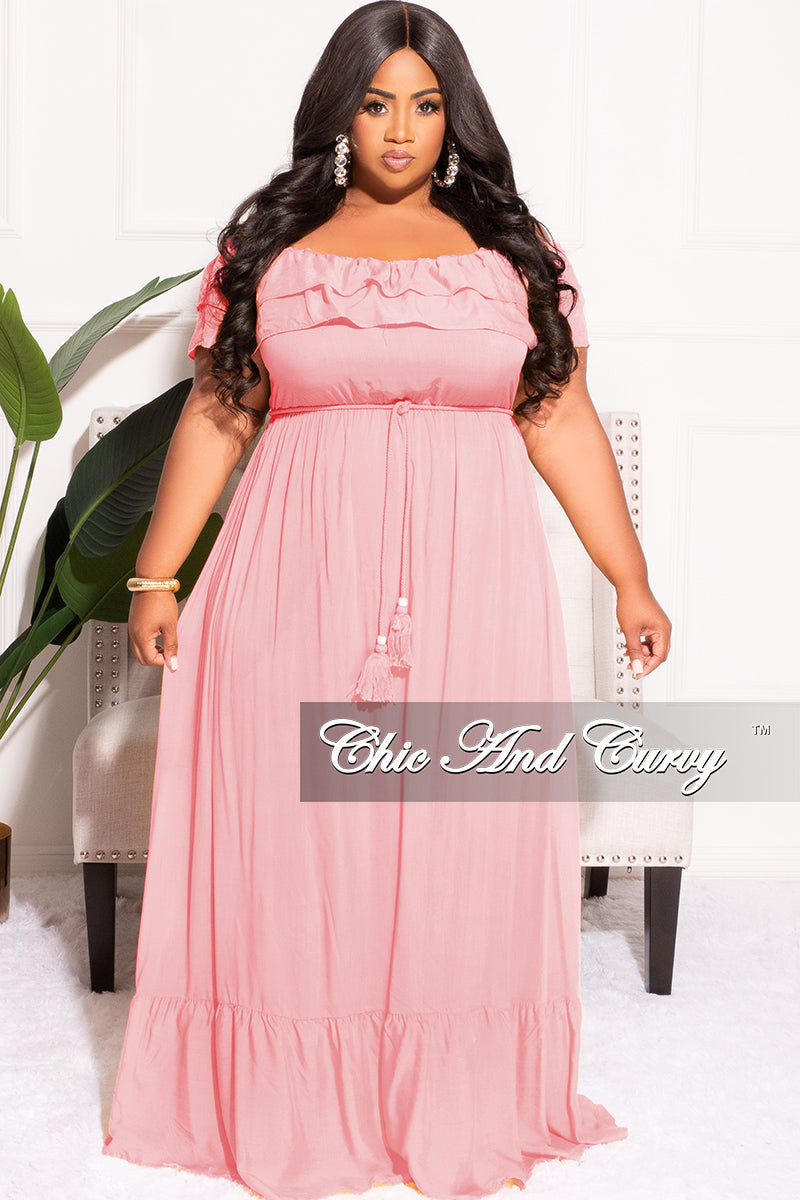 Final Sale Plus Size Off the Shoulder Ruffle Maxi Dress in Mauve