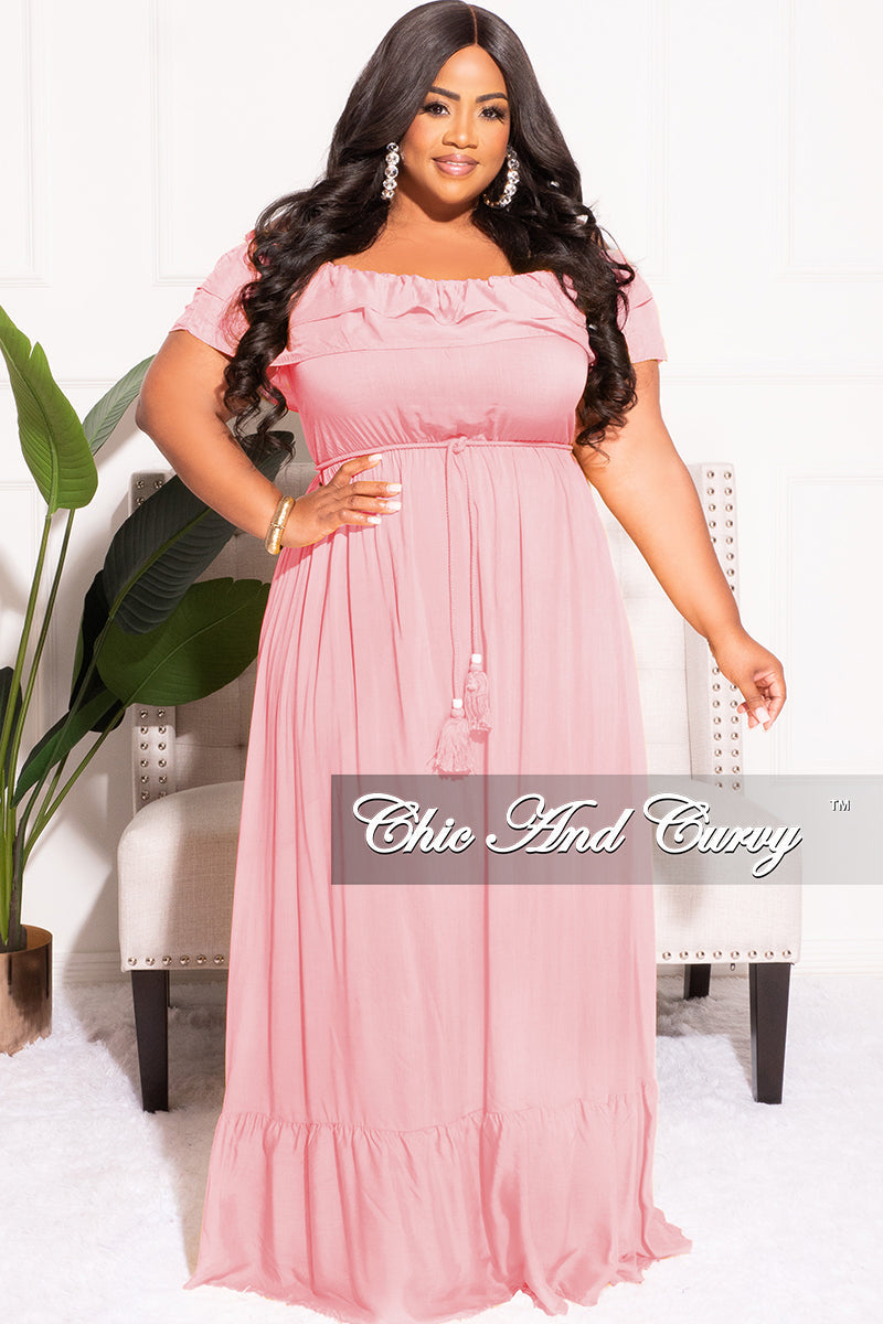 Final Sale Plus Size Off the Shoulder Ruffle Maxi Dress in Mauve