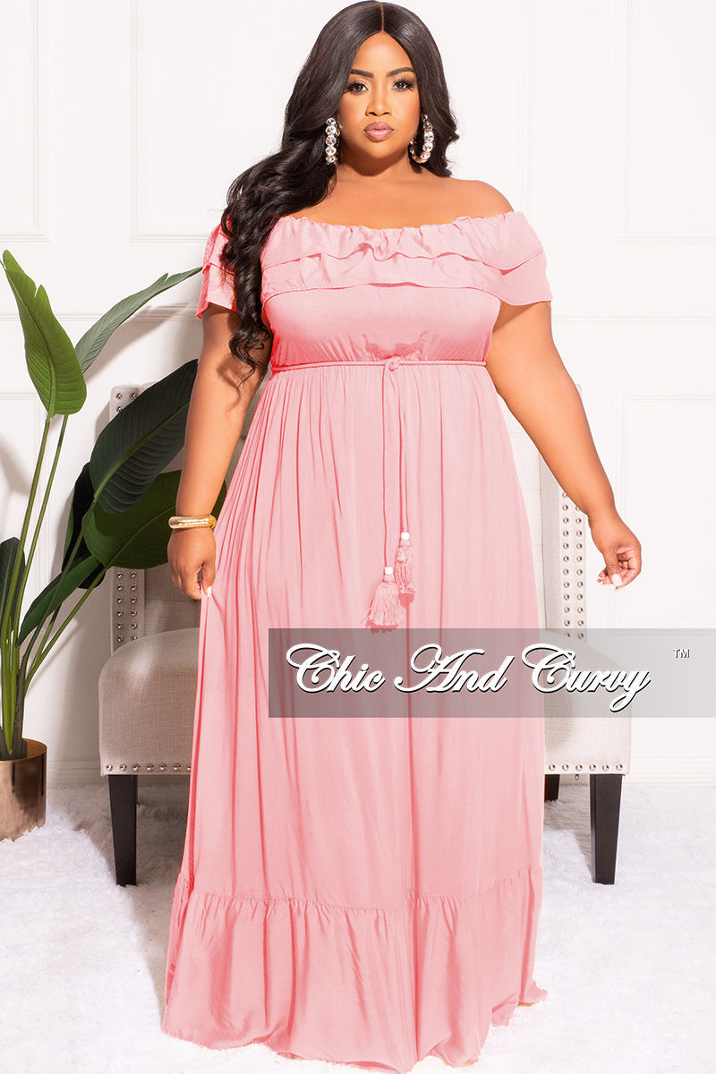 Final Sale Plus Size Off the Shoulder Ruffle Maxi Dress in Mauve