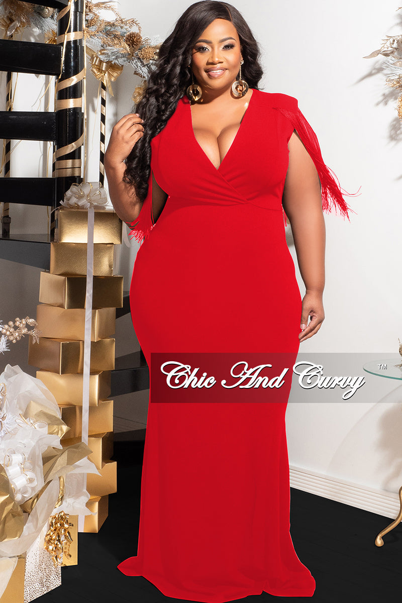 Final Sale Plus Size Fringe Shoulder Gown in Red