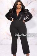 Available Online Only - Final Sale Plus Size Faux Flat Sequin Jumpsuit in Black