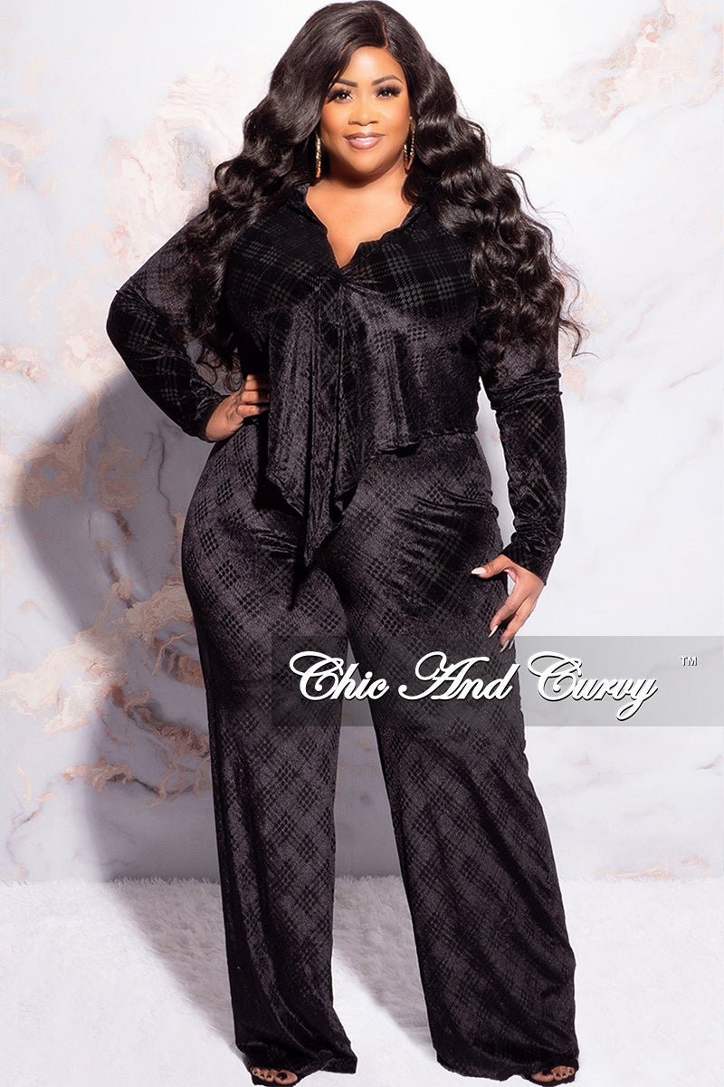 Final Sale Plus Size 2pc Velvet Crop Top and Pants Set in Black