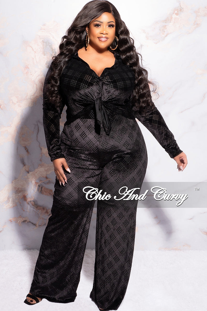 Final Sale Plus Size 2pc Velvet Crop Top and Pants Set in Black