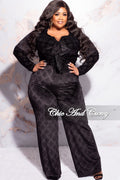 Final Sale Plus Size 2pc Velvet Crop Top and Pants Set in Black
