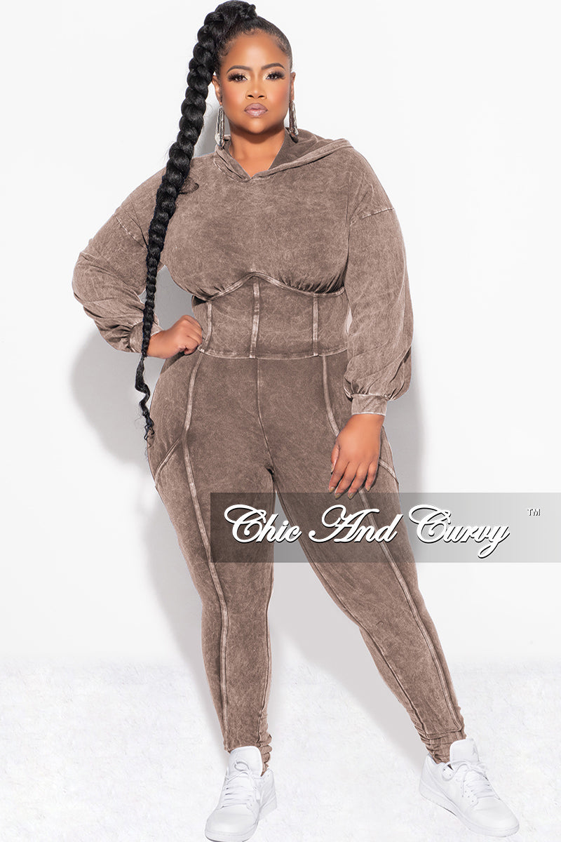 Final Sale Plus Size 2pc Hooded Top and Set in Brown