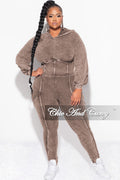 Final Sale Plus Size 2pc Hooded Top and Set in Brown