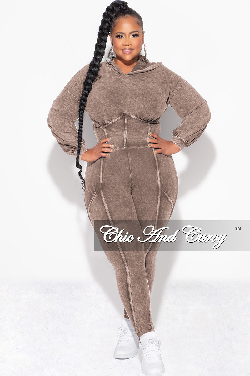 Final Sale Plus Size 2pc Hooded Top and Set in Brown
