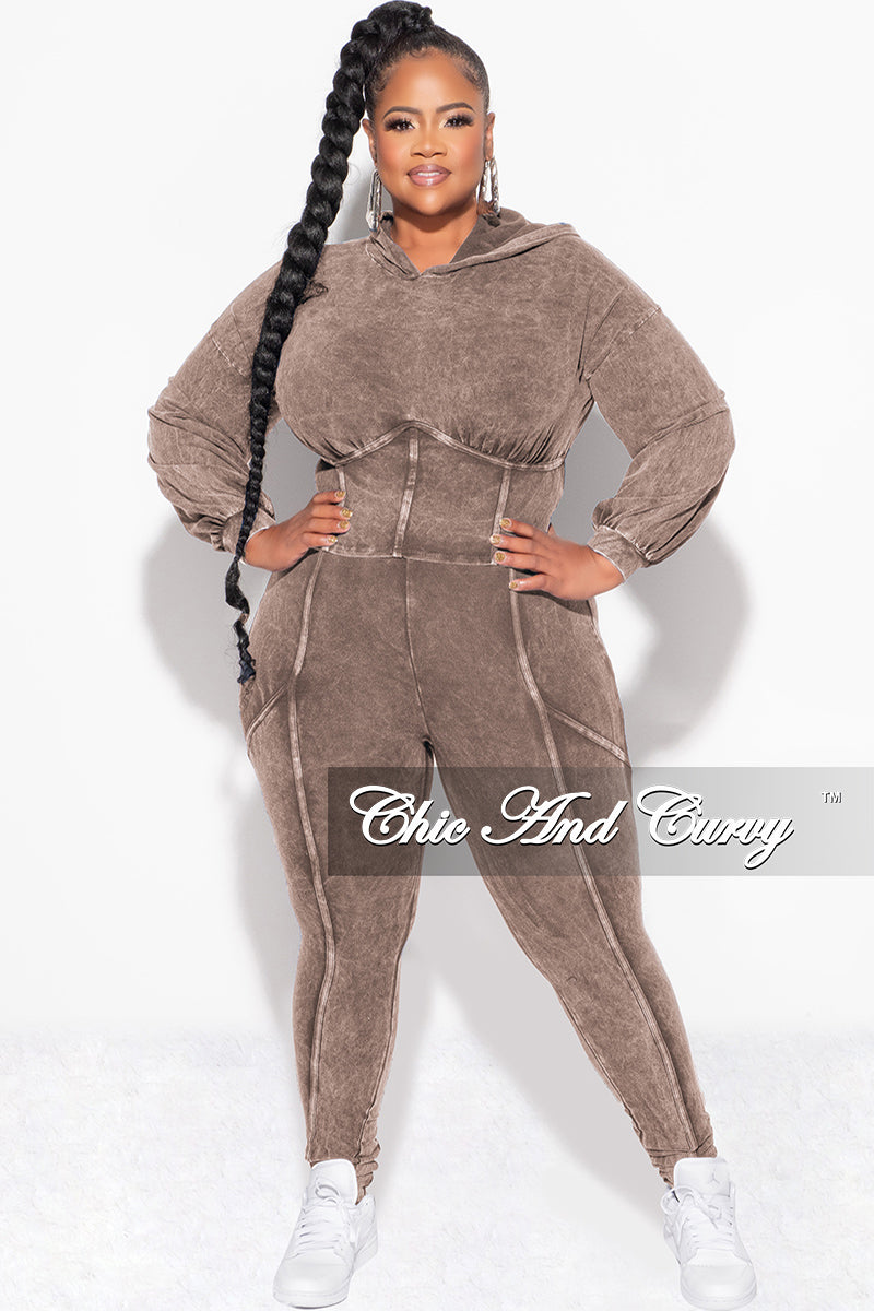Final Sale Plus Size 2pc Hooded Top and Set in Brown
