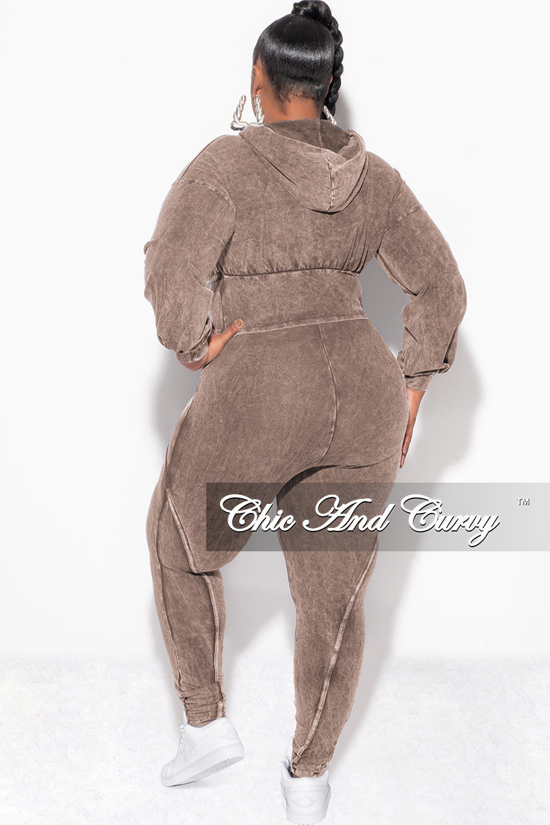 Final Sale Plus Size 2pc Hooded Top and Set in Brown