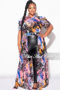 Final Sale Plus Size Mesh Top with Train in Royal Blue Multi Color Print