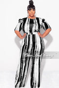 Final Sale Plus Size Zip Up Jumpsuit with in Black and White Print
