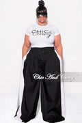 Final Sale Plus Size Oversized Varsity Windbreaker Striped Wide Leg Pants in Black and White