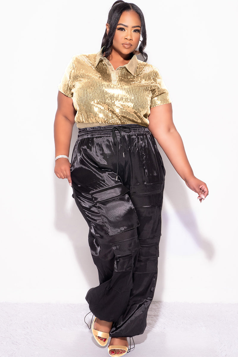 Final Sale Plus Size Collar Sequin Top in Gold