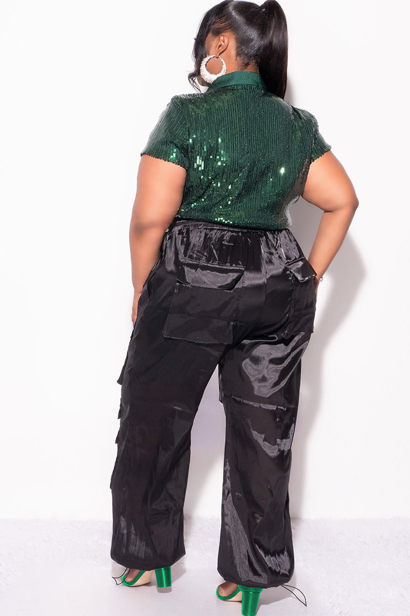 Final Sale Plus Size Collar Sequin Top in Green