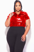 Final Sale Plus Size Collar Sequin Top in Red