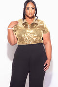 Final Sale Plus Size Collar Sequin Top in Gold