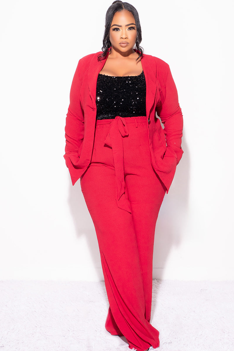 Final Sale Plus Size 2pc Oversized Pants Suit in Burgundy Wine