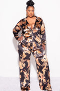 Final Sale Plus Size 2pc Silky Velvet Lounge Set in Black Floral Print