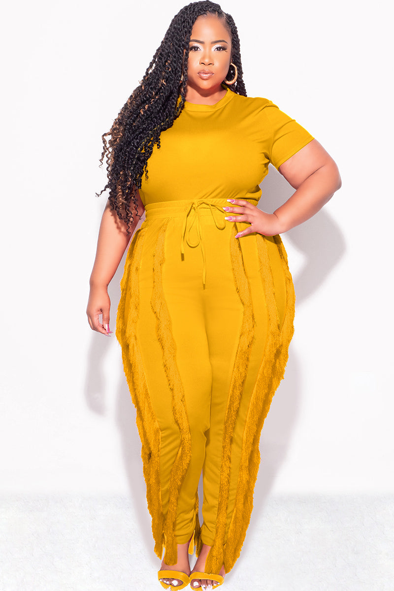 Final Sale Plus Size 2pc Tassel Pant Set in Mustard