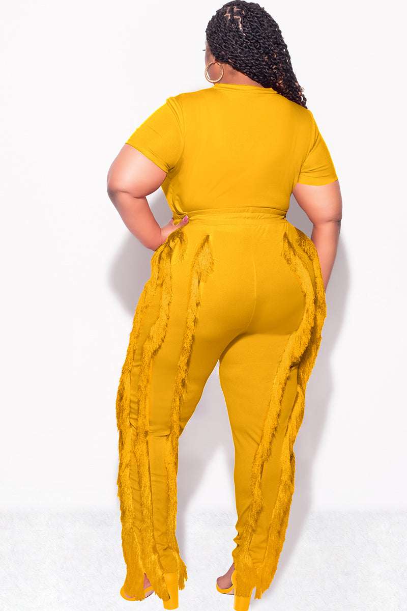 Final Sale Plus Size 2pc Tassel Pant Set in Mustard