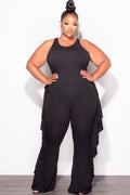 Final Sale Plus Size 2pc Sleeveless Crop Top and Ruffle Trim Pants in Black
