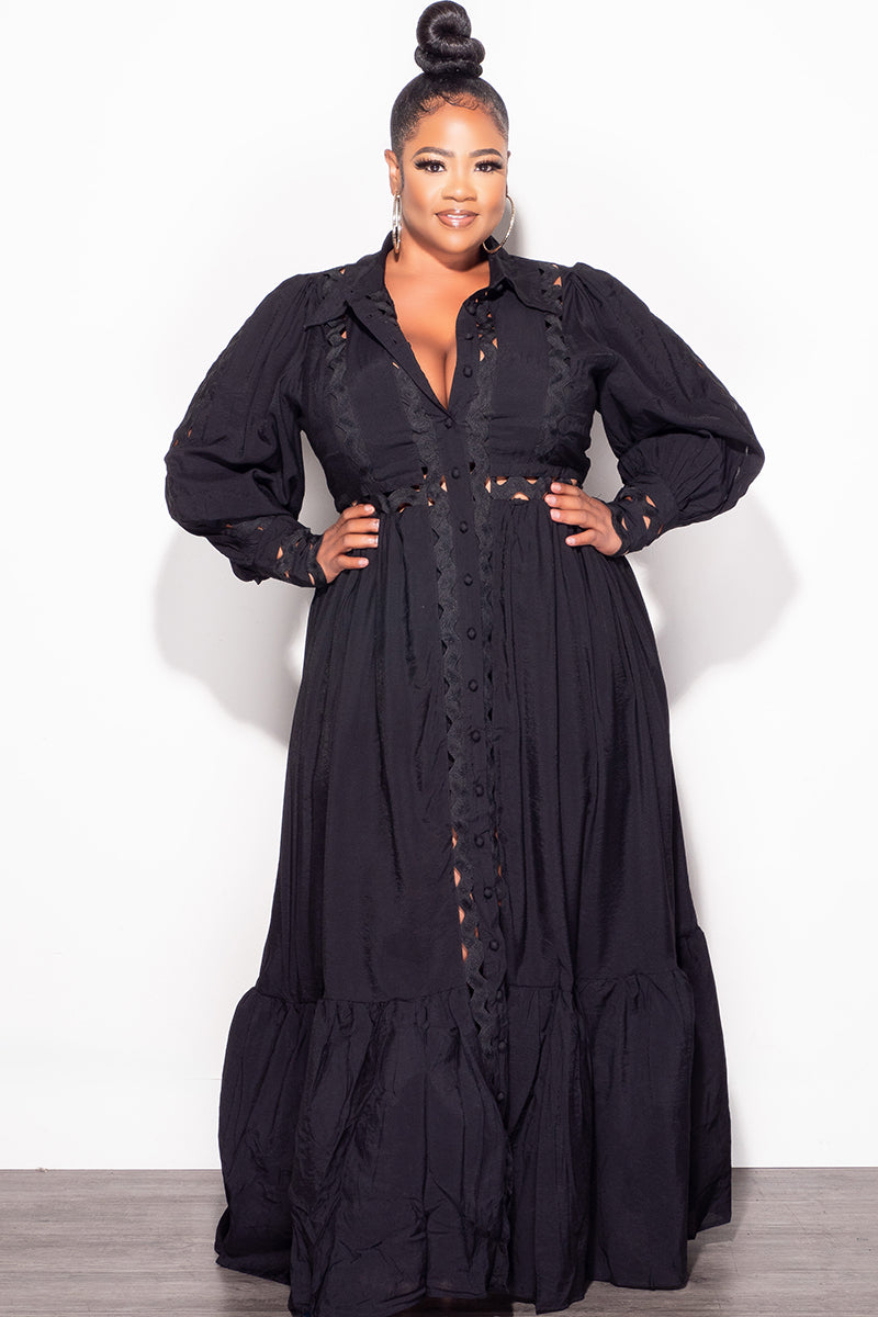 Final Sale Plus Size Eyelet Maxi  Dress in Black