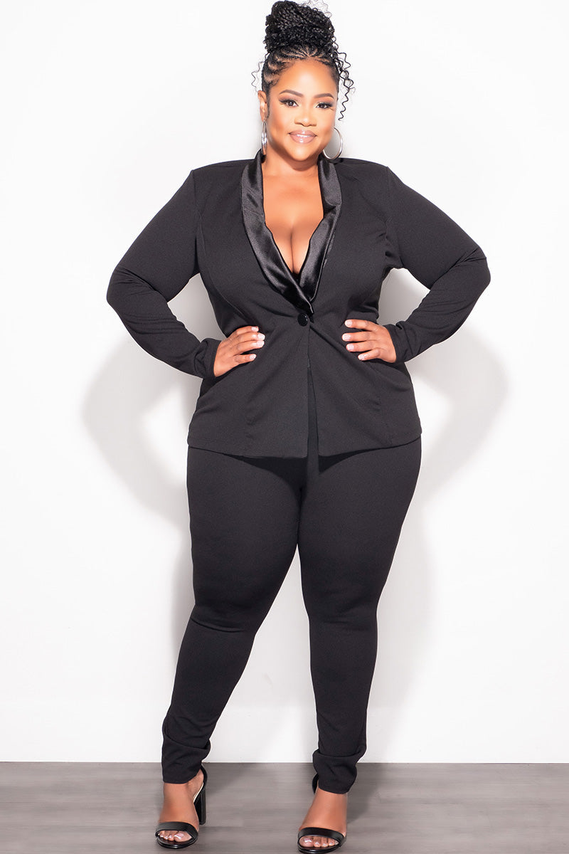 Final Sale Plus Size 2pc Blazer Suit Set in Black