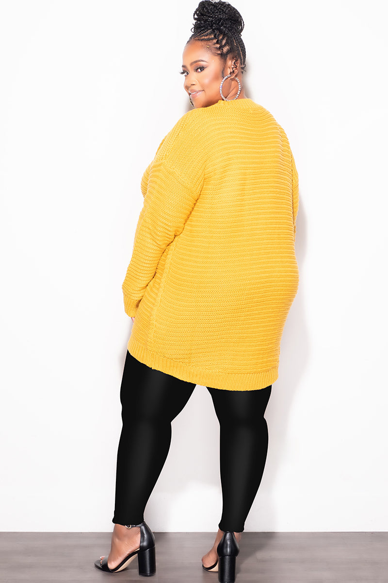 Final Sale Plus Size Long Sleeve Round Neck Knitted Tunic / Dress in Mustard