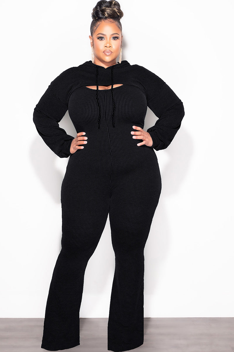 Final Sale Plus Size 2pc Ribbed Tank Jumpsuit with Pull Over Top in Charcoal Black