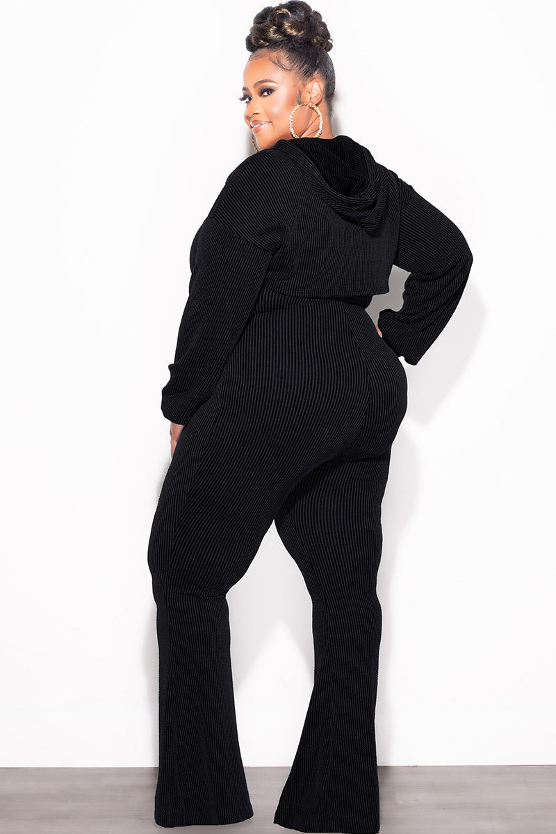 Final Sale Plus Size 2pc Ribbed Tank Jumpsuit with Pull Over Top in Charcoal Black