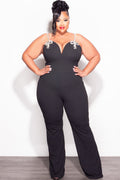 Final Sale Plus Size Sleeveless Rhinestone Bow Jumpsuit in Black