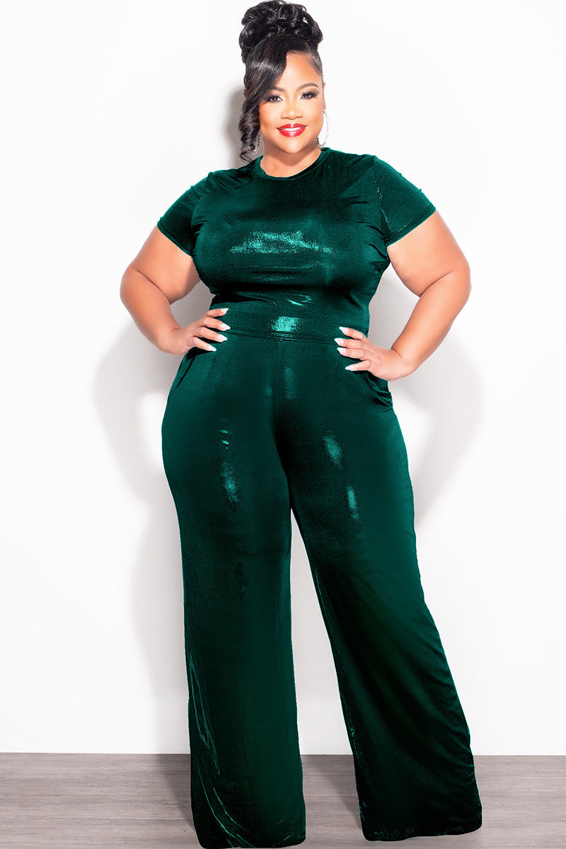 Final Sale Plus Size 2pc Crop Top & Palazzo Pant Set in Green