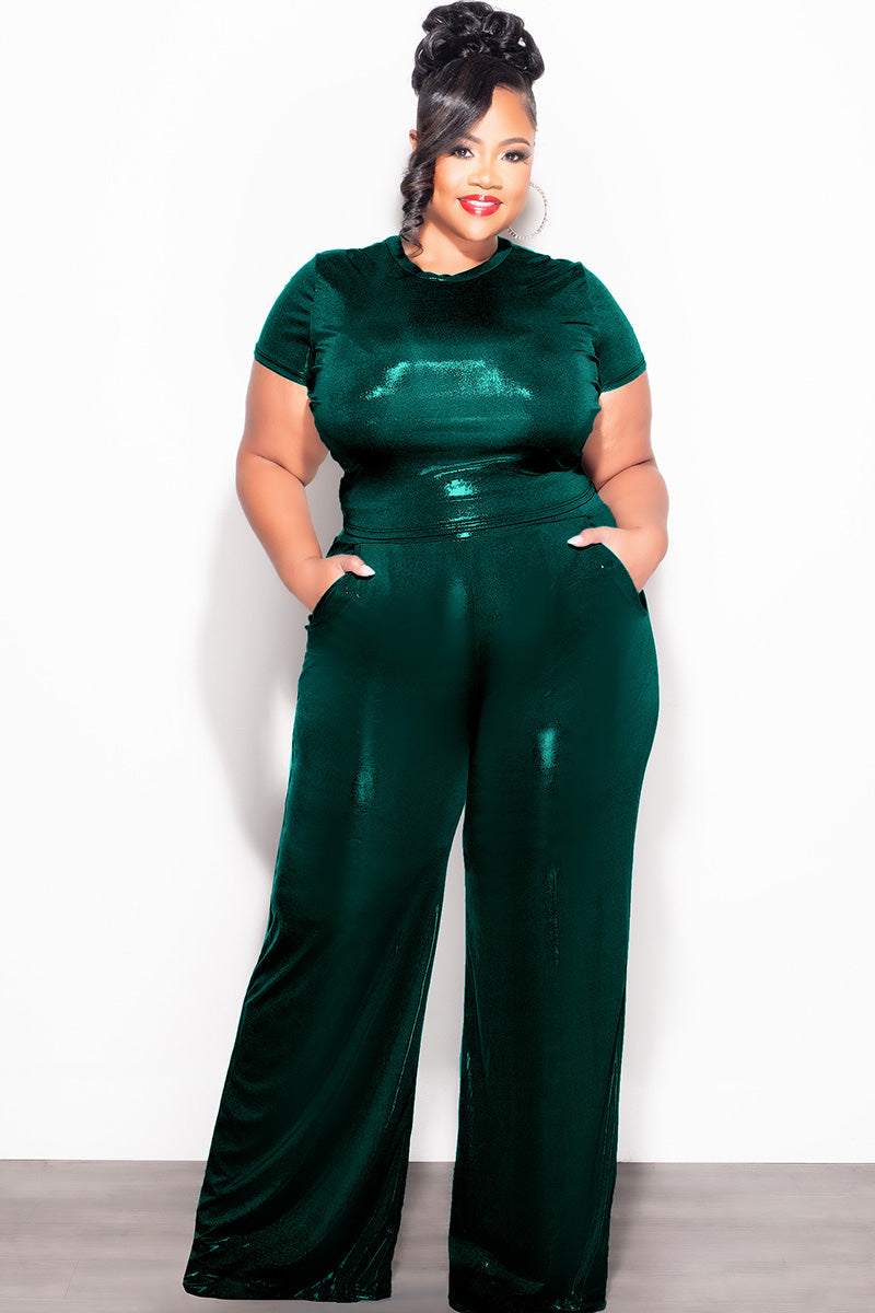 Final Sale Plus Size 2pc Crop Top & Palazzo Pant Set in Green