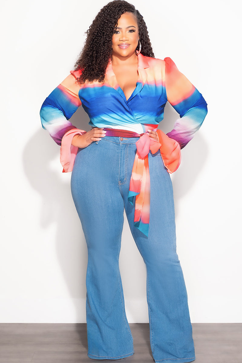 Final Sale Plus Size Wrap Crop Top In Multi-Color Print