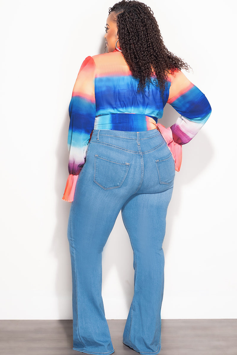 Final Sale Plus Size Wrap Crop Top In Multi-Color Print