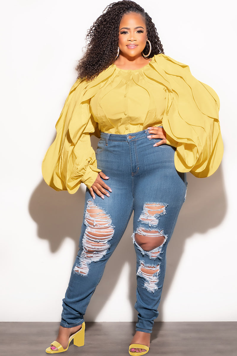 Final Sale Plus Size Wavy Crop Top in Yellow