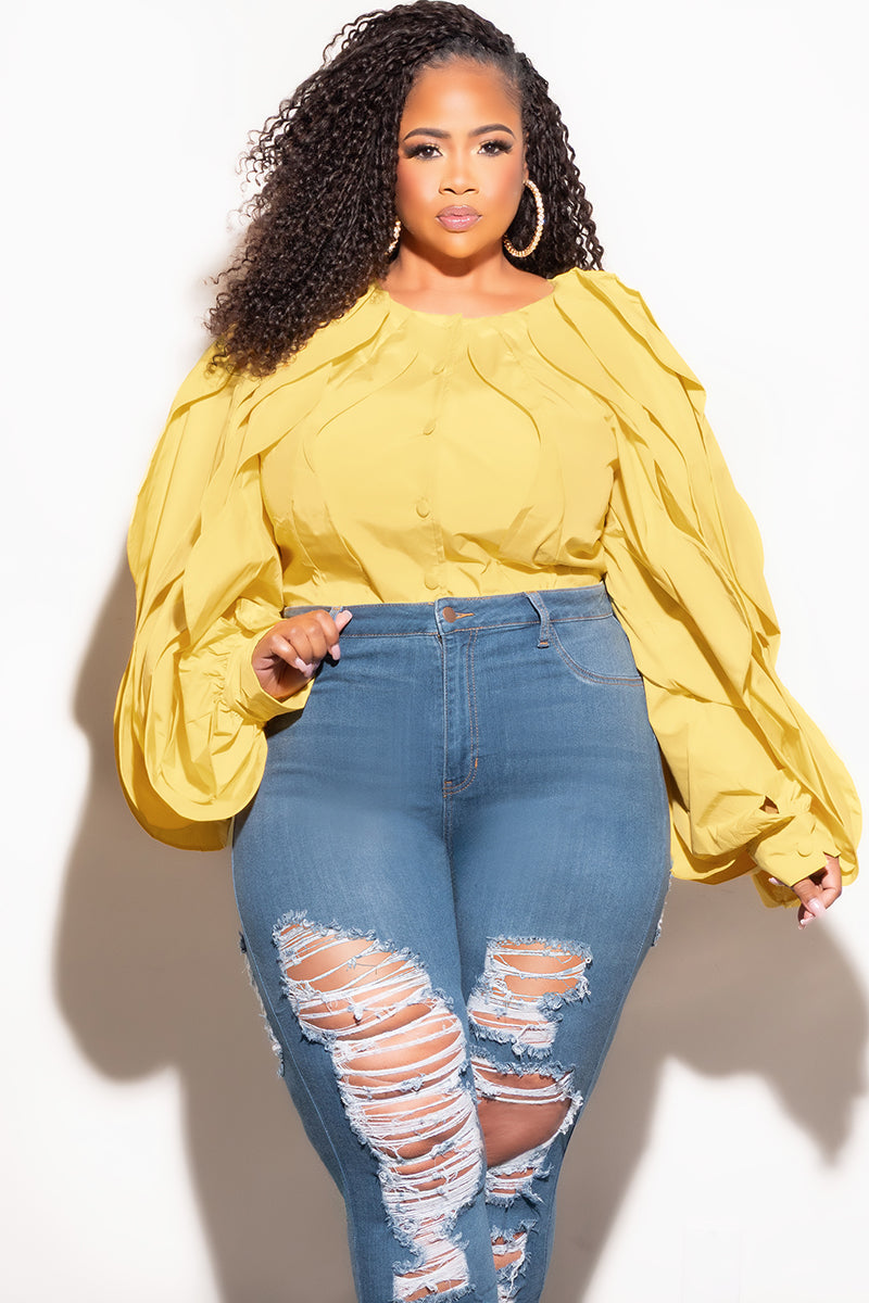 Final Sale Plus Size Wavy Crop Top in Yellow