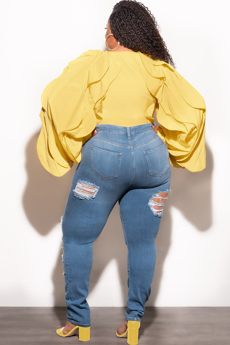 Final Sale Plus Size Distressed Jeans in Denim