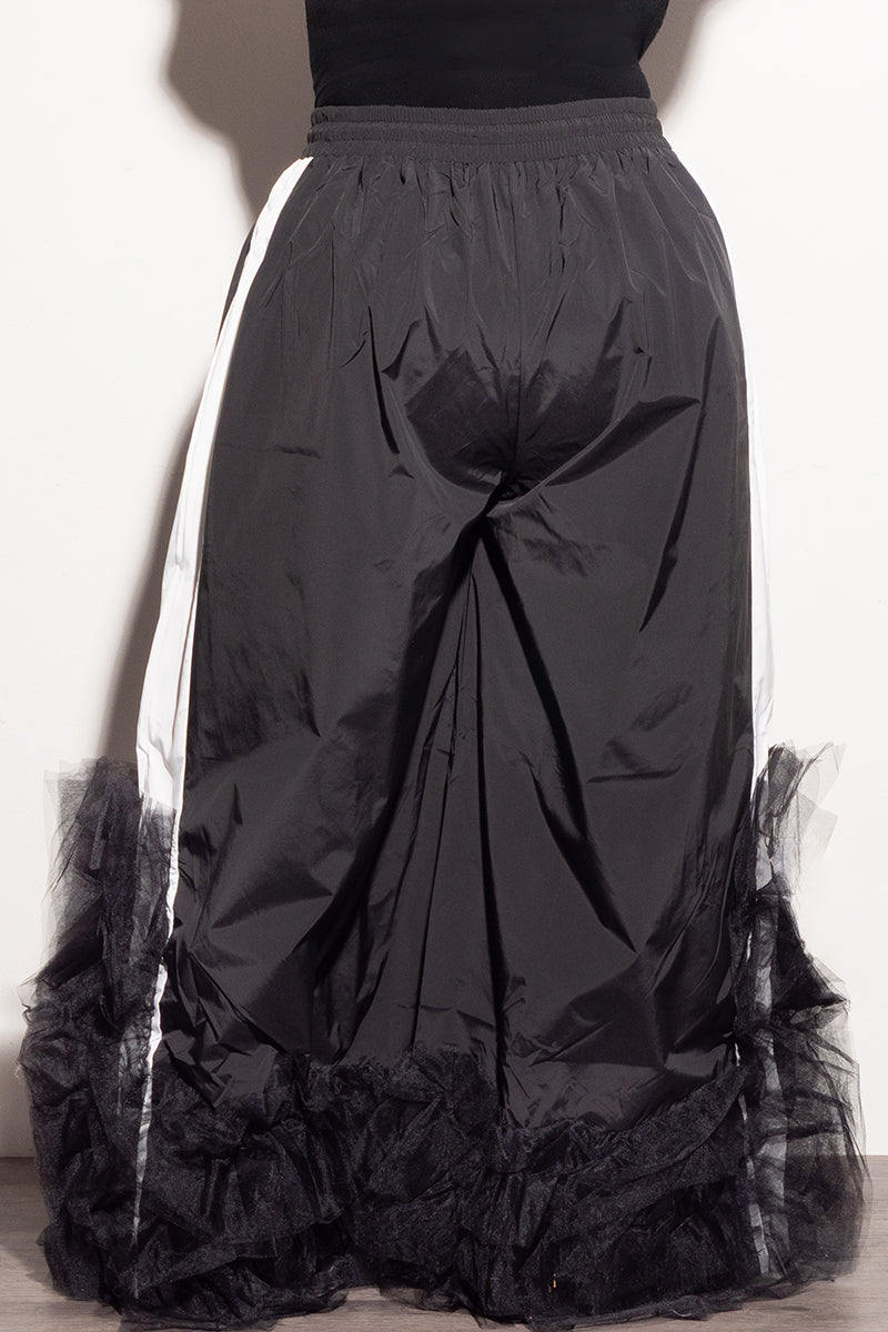 Final Sale Plus Size Oversized Windbreaker Wide Leg Pants with Tulle Bottom in Black and White