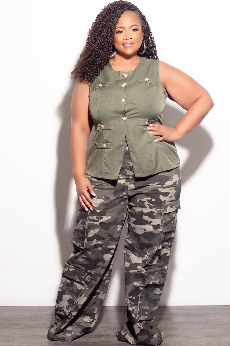 Final Sale Plus Size Cargo Pant With Side Pockets  in Light Camouflage Print