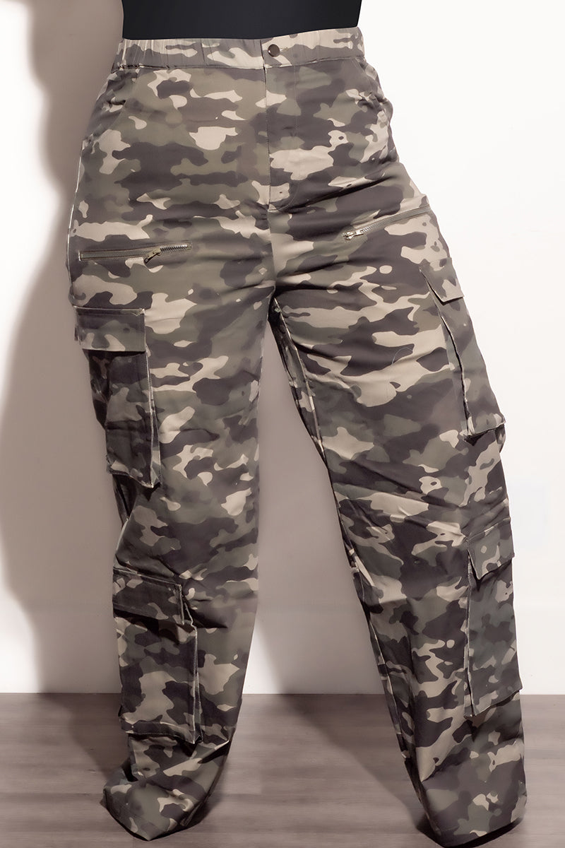Final Sale Plus Size Cargo Pant With Side Pockets  in Light Camouflage Print