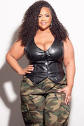 Final Sale Plus Size Faux Leather Vest in Black