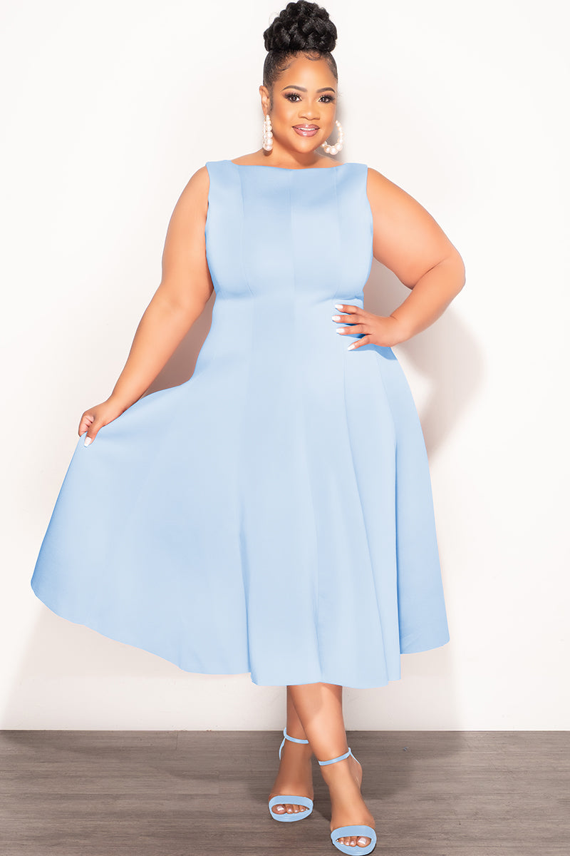Final Sale Plus Size Sleeveless Scuba Dress in Soft Blue