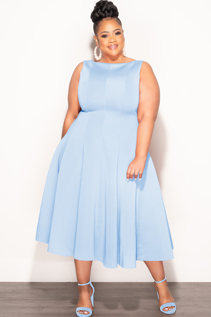 Final Sale Plus Size Sleeveless Scuba Dress in Soft Blue