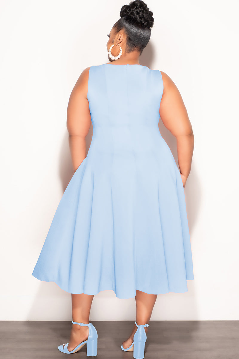 Final Sale Plus Size Sleeveless Scuba Dress in Soft Blue