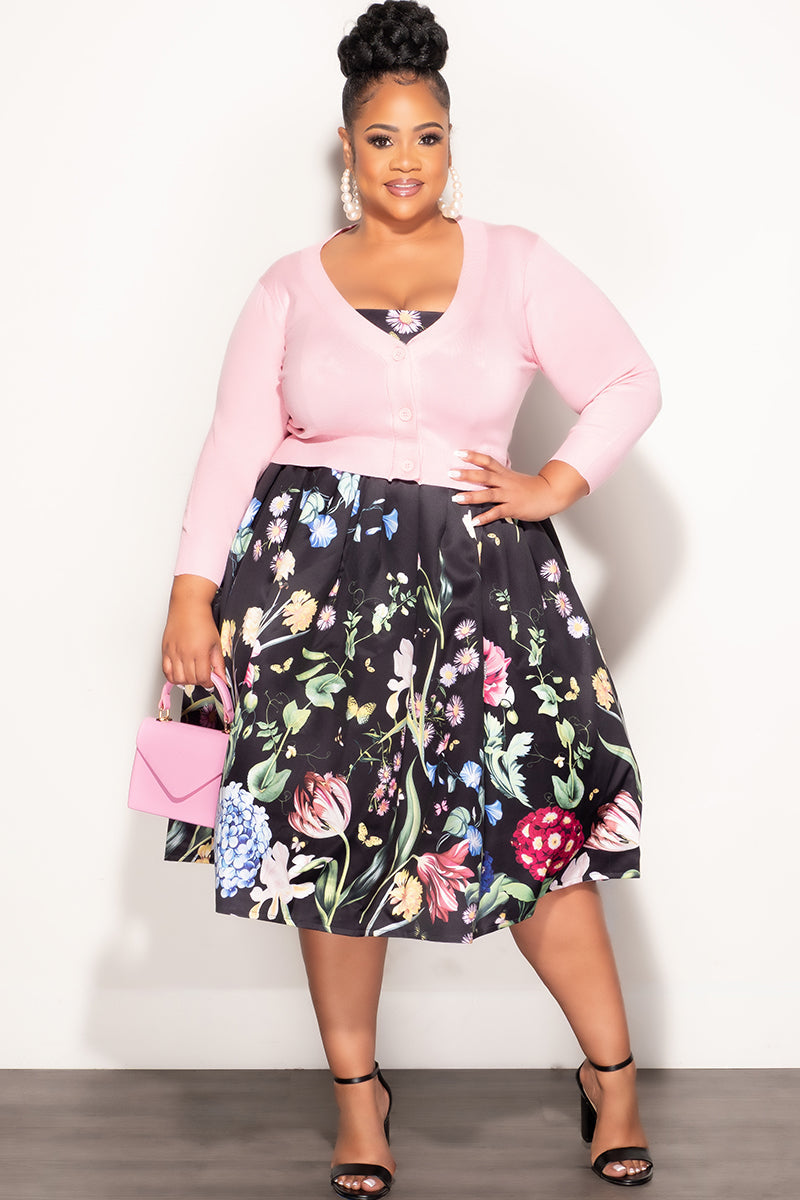 Final Sale Plus Size Crop Cardigan Sweater in Pink