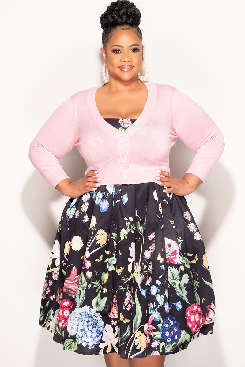 Final Sale Plus Size Crop Cardigan Sweater in Pink