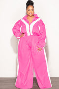 Final Sale Plus Size 2pc Oversized Sporty Color Block Zip-Up Tracksuit Set in Pink and White