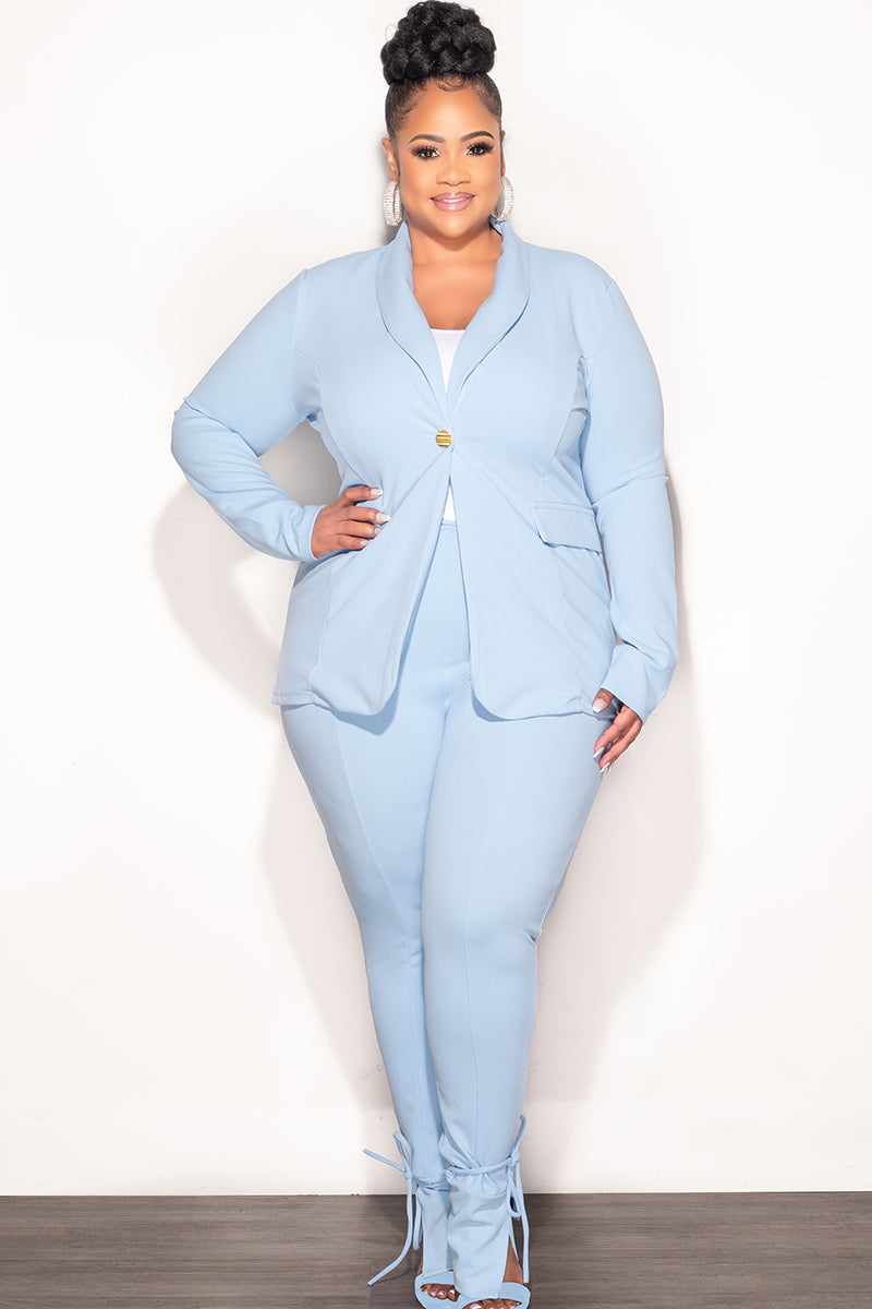 Final Sale Plus Size Blazer Suit 2pc Set in Soft Blue